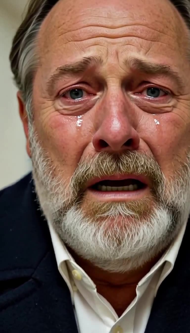 Grandfather staring in shock with glistening tearful eyes