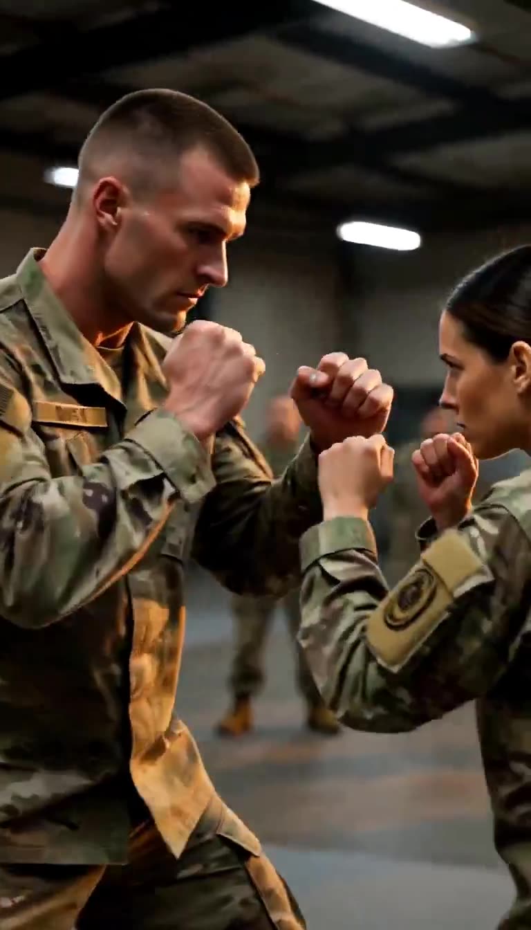 Close-up of Jackson and Elena locked in intense stare-down