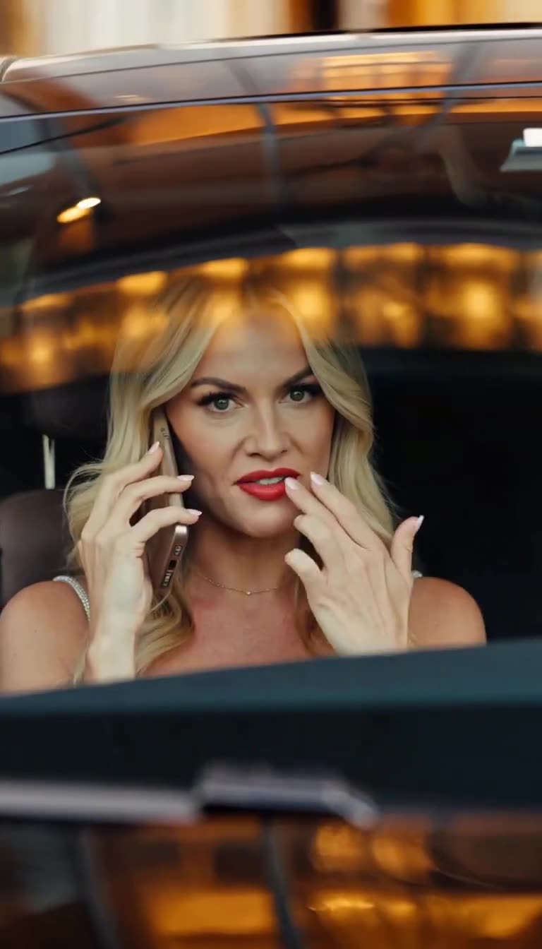 Claire inside car on phone touching her injured lip