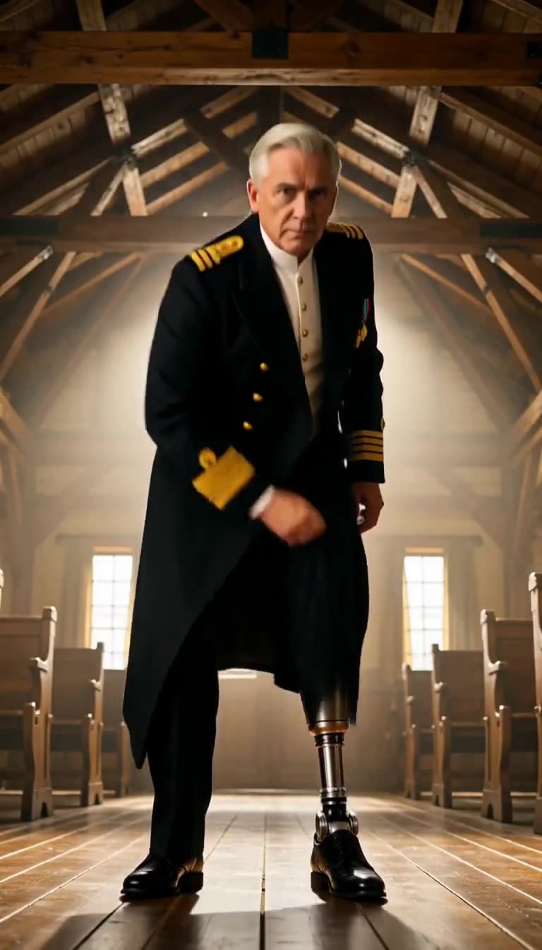 Commander Vance bending to reveal titanium prosthetic leg