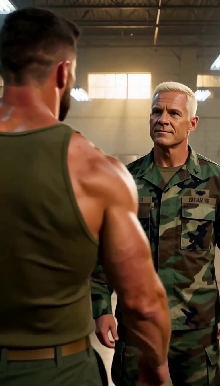 Face-to-face standoff between tattooed veteran and smug sergeant