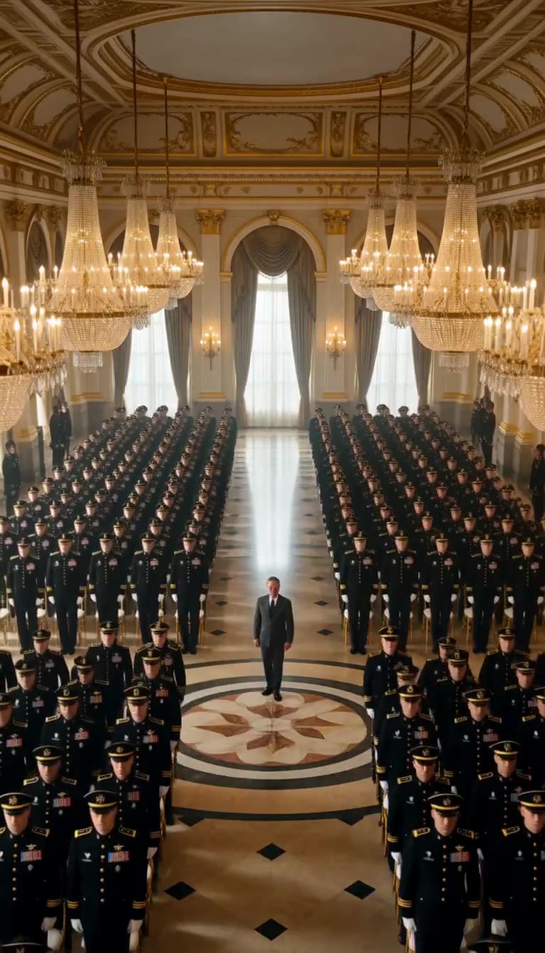 Gerald stands alone as hundreds of officers stand in salute
