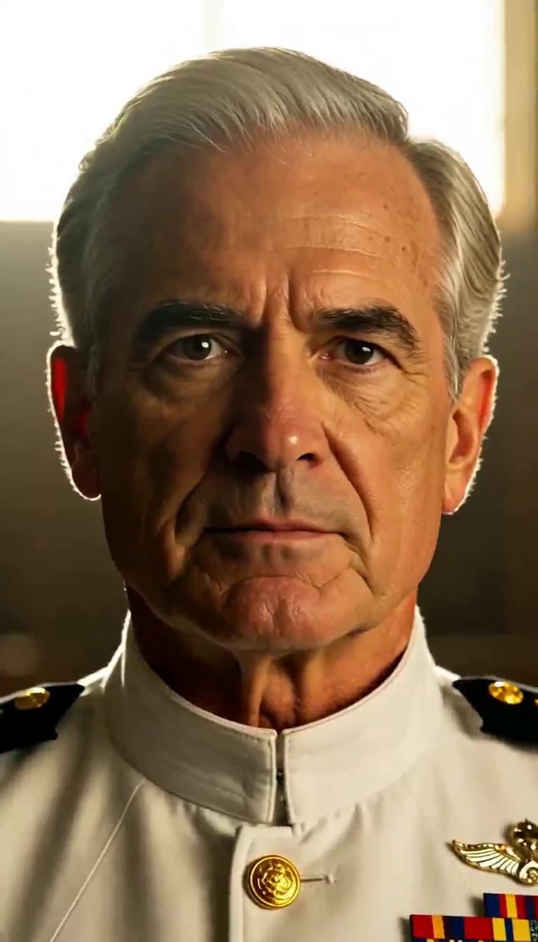 Admiral Davis staring sternly in silence
