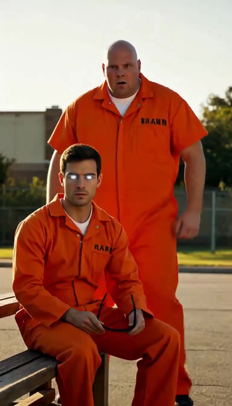 Quiet inmate reveals glowing eyes as bully stares in shock