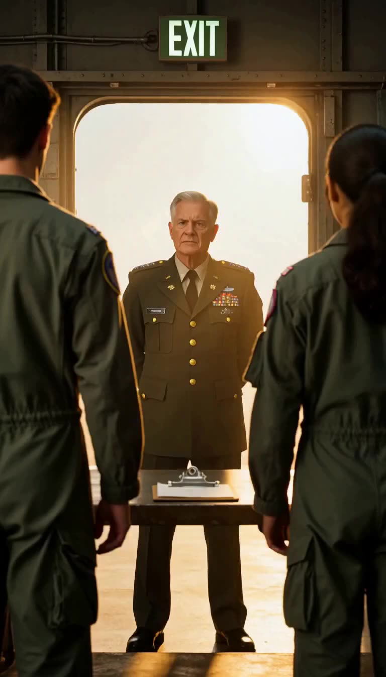 Colonel Grant interrupts tense standoff at bright hangar exit