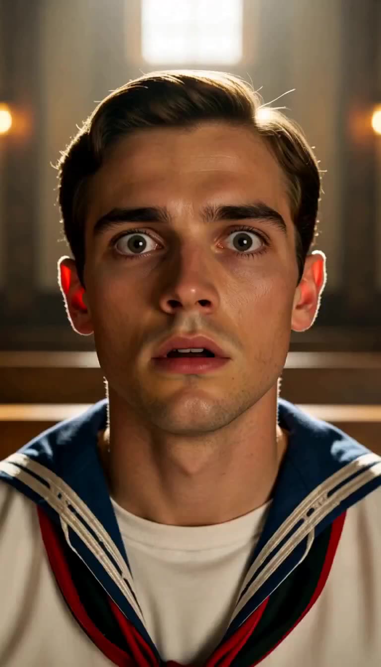 Young sailor Maddox staring in shocked disbelief