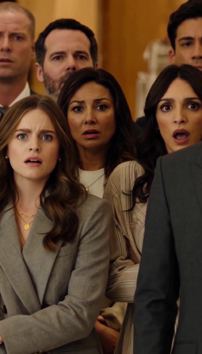 Stunned boutique shoppers watching with shocked open mouths