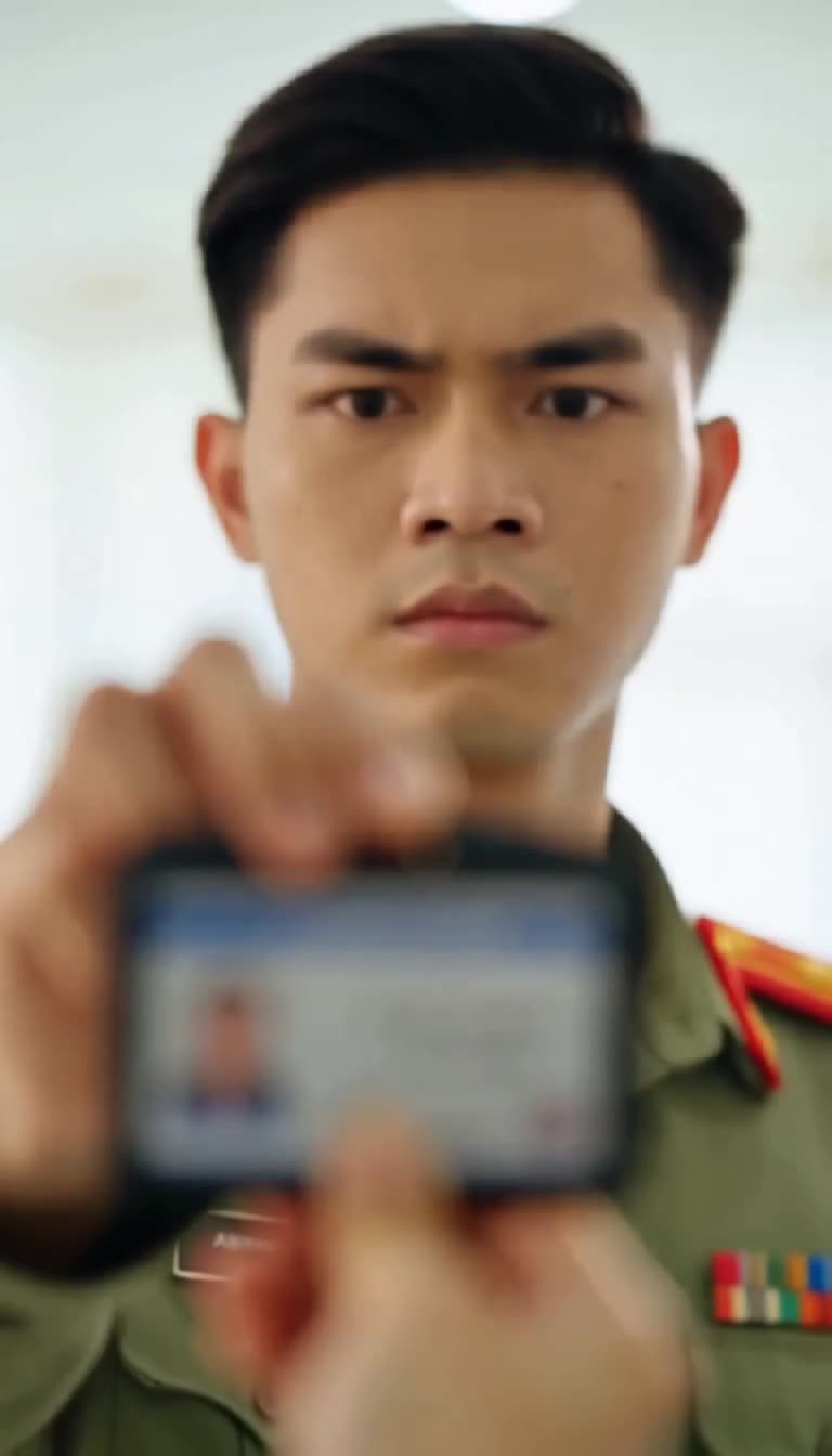 Commander ID thrust to camera as soldier stares in shock