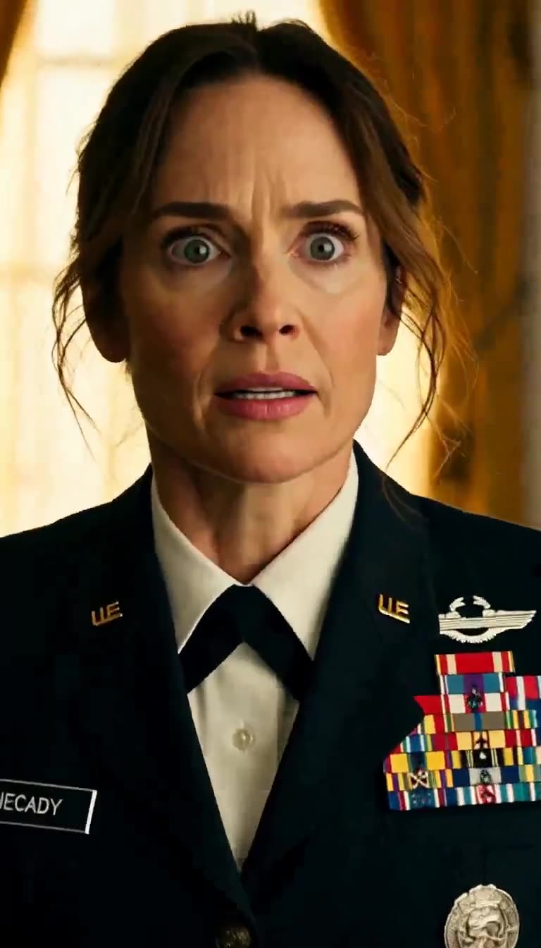 Shocked colonel staring at NECADY nameplate and medals