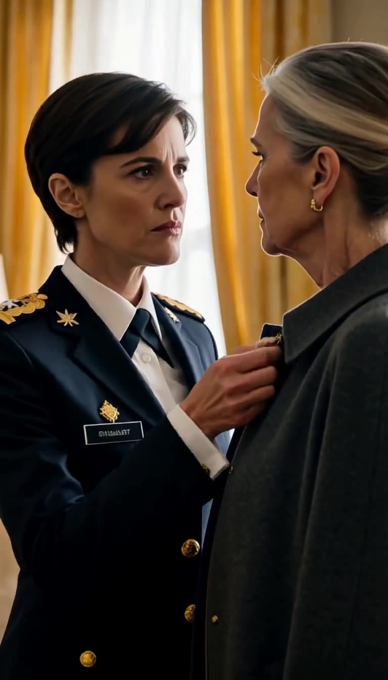 Colonel grabbing the elder officer collar by the zipper
