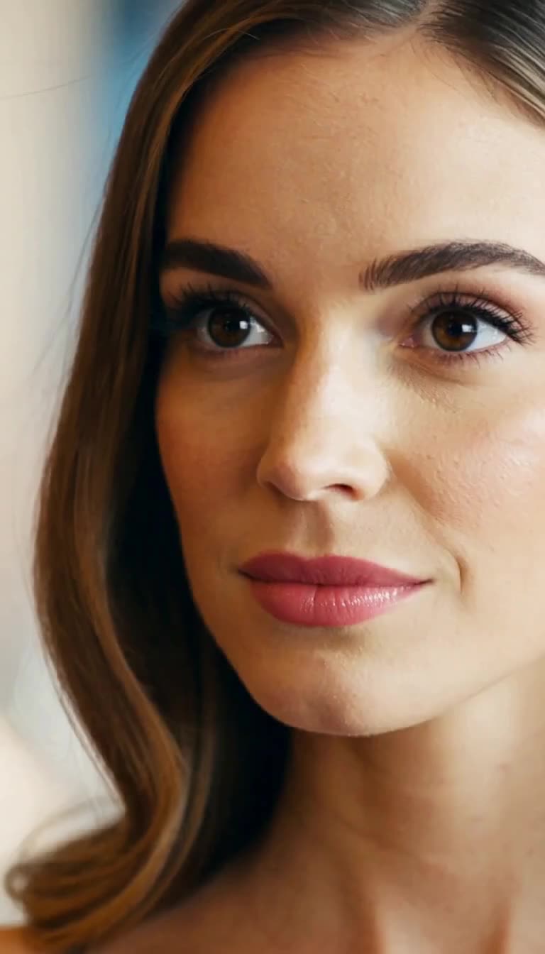 Calm young woman holding a steady defiant gaze