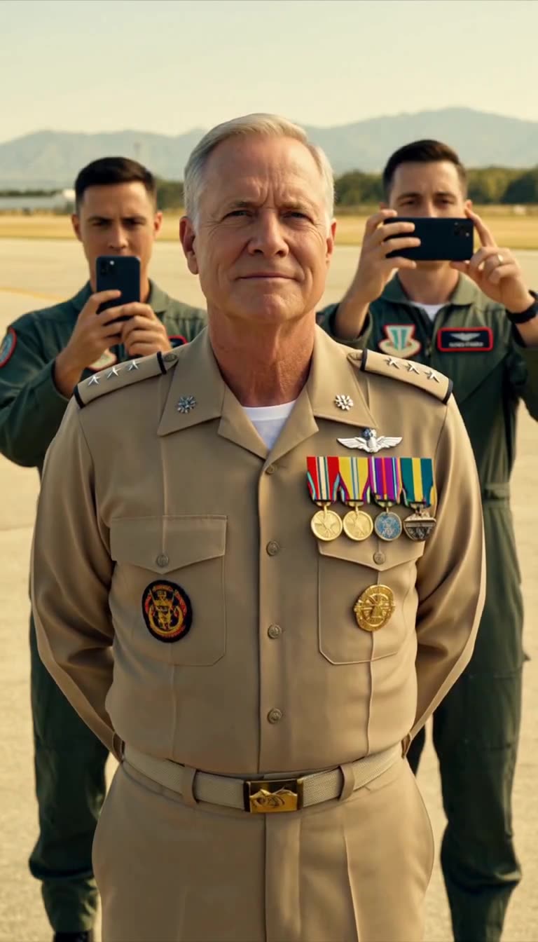 Colonel watches as officers film on runway