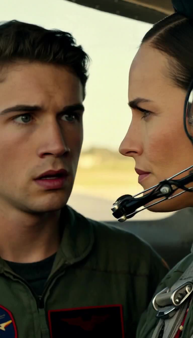 Stunned Tyler Vance staring at calm Captain Renee Carter in cockpit