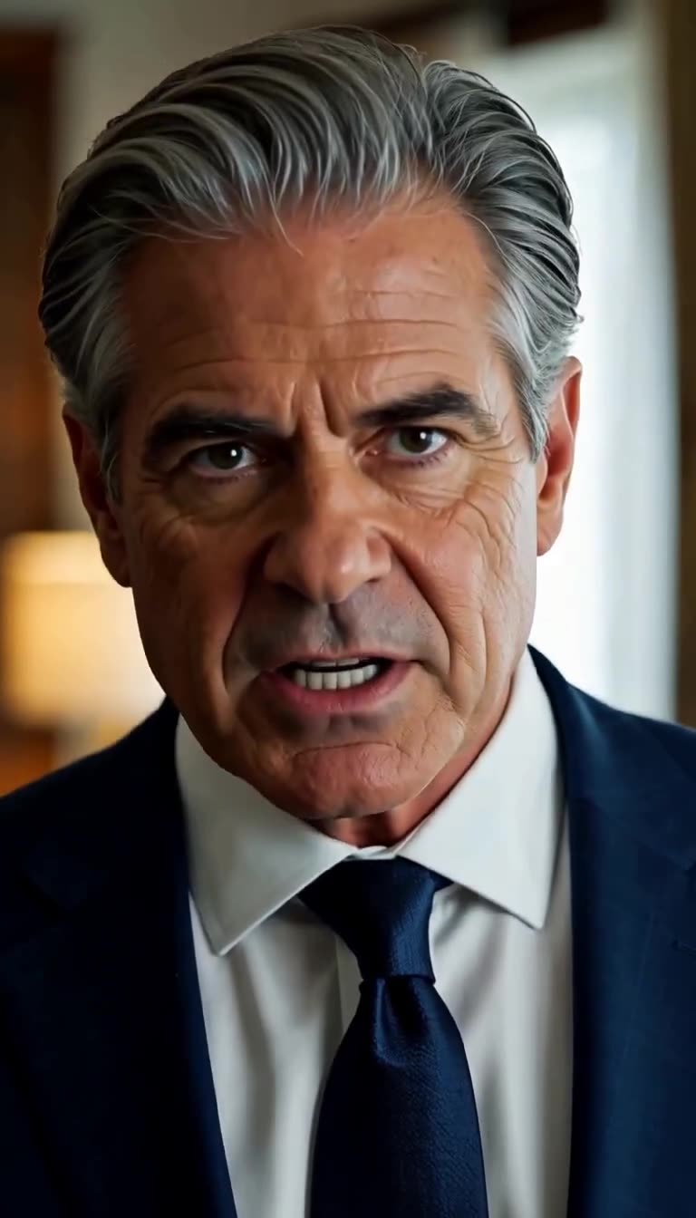 Ethan in navy suit staring with cold resolve