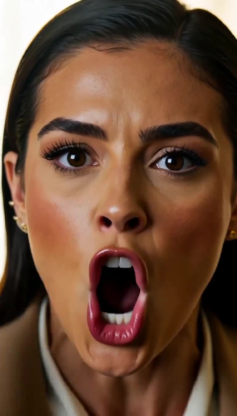 Victoria screaming threat with mouth wide open