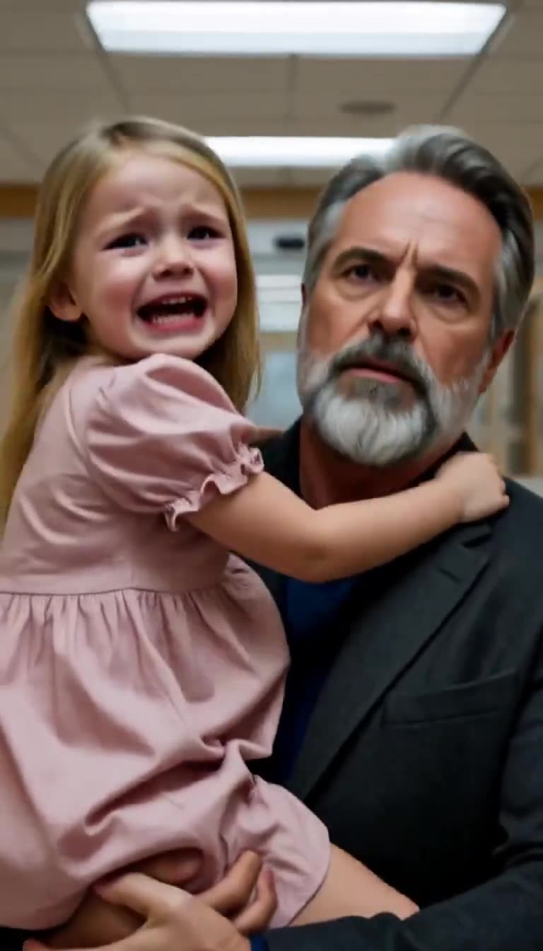 Close-up of sobbing child clinging to worried grandfather