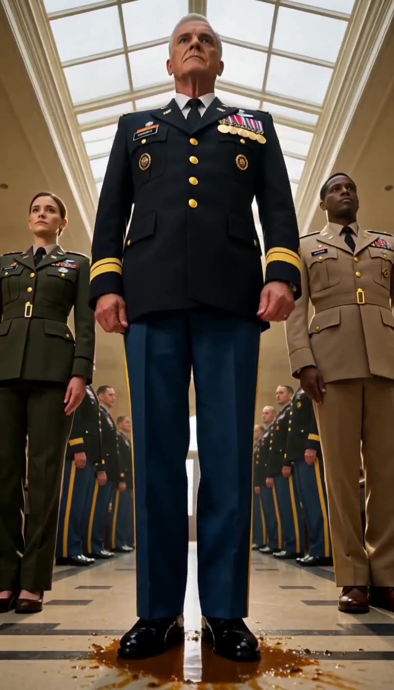 Low-angle view of general towering between Carter and Tanner