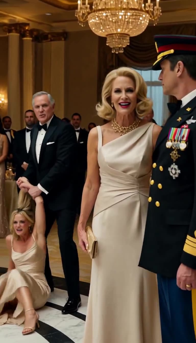 Smiling stepmother watches as Claire is dragged behind her