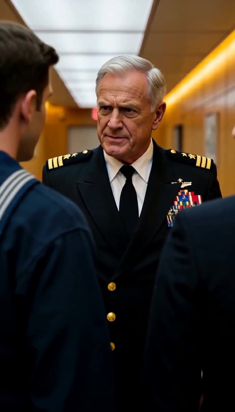 Close-up of furious commander staring down the frightened sailor