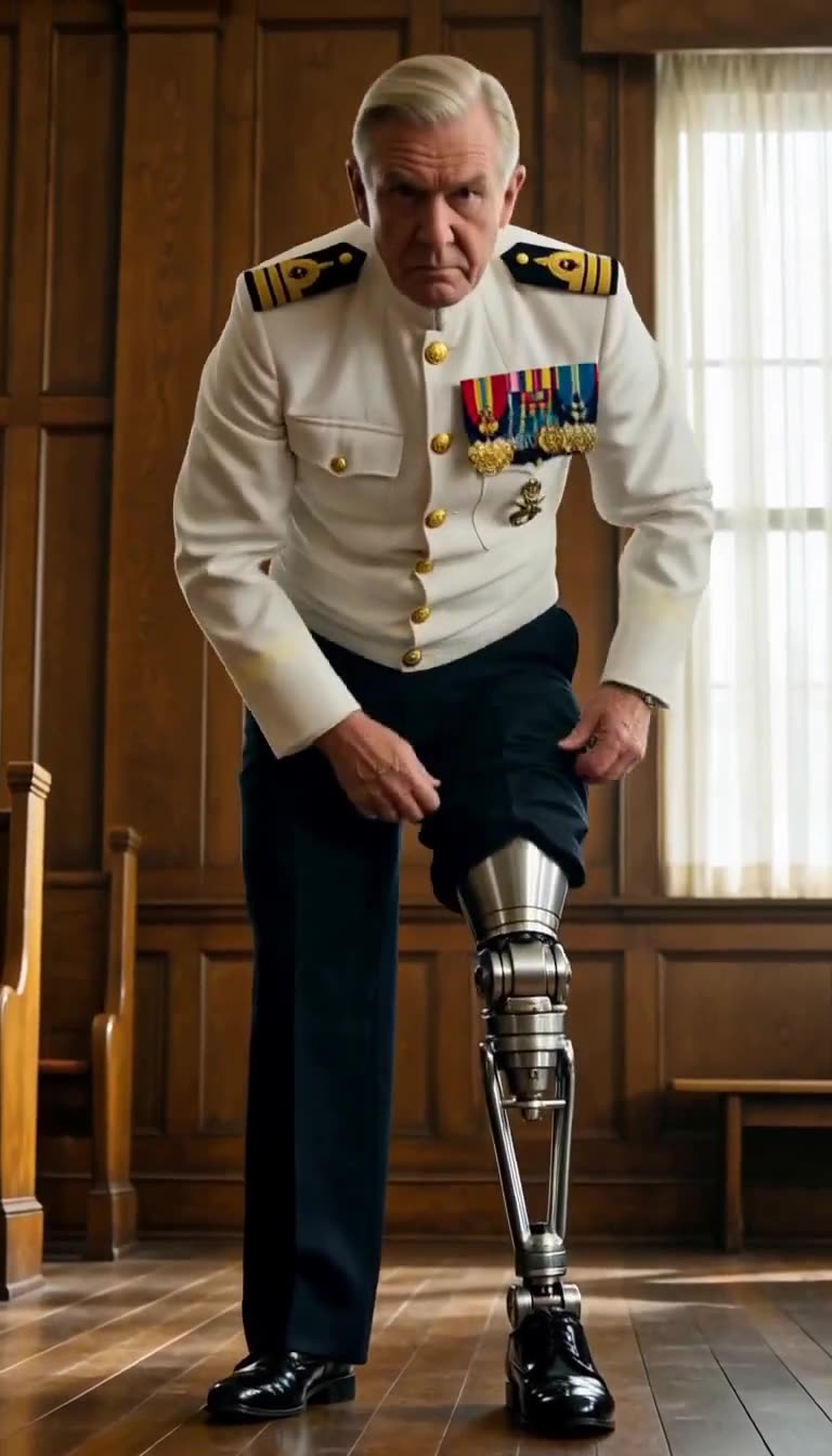 Senior officer revealing his own prosthetic steel leg